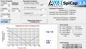 Example of 0603.X7R, 1uF capacitors impedance VS frequency piot